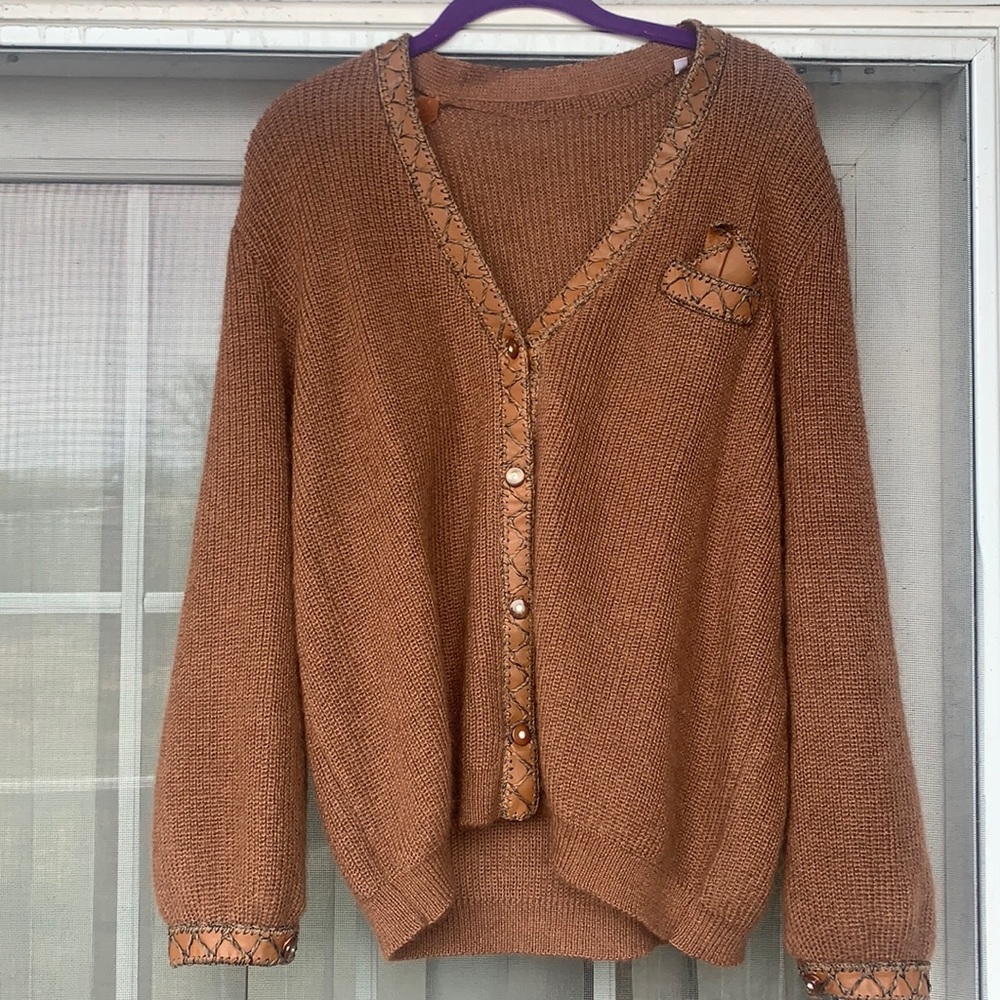 Winter clothes | made in Italy  women Brown cardigan with leather detail